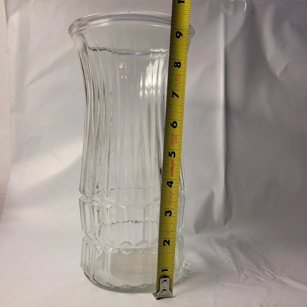 E.O. Brody Co Glass Vase Clear Ribbed Checkered‎ G109 Cleveland OH USA 9.25in